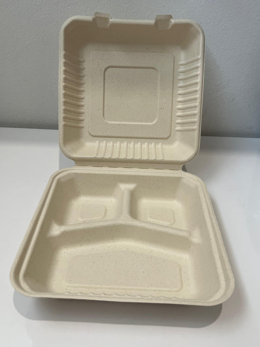 9 inch 3-Compartment Clamshell Lunch Box l 200 per carton
