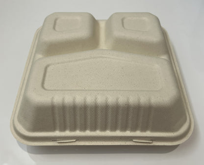 9 Inch 3-Compartment Clamshell Lunch Box l 50 per Pack