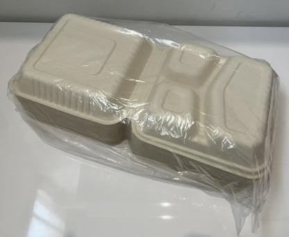 9 Inch 3-Compartment Clamshell Lunch Box l 50 per Pack