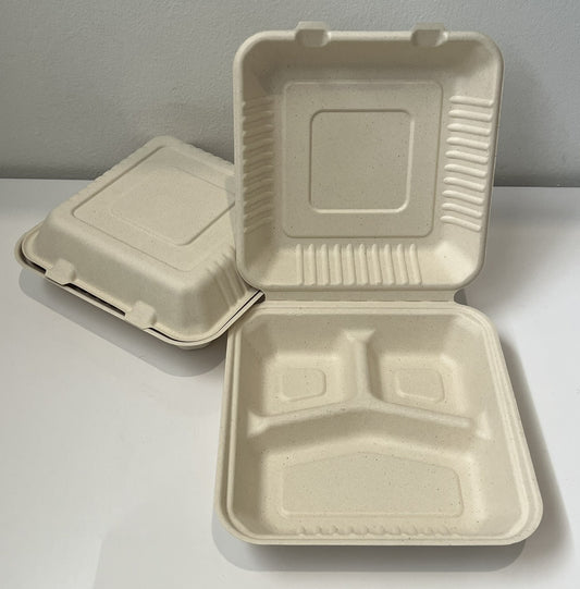 9 Inch 3-Compartment Clamshell Lunch Box l 50 per Pack